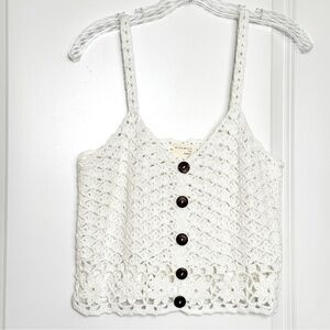Dreamers by Debut White Crochet Tank Top Size Small / Medium Knit Cropped